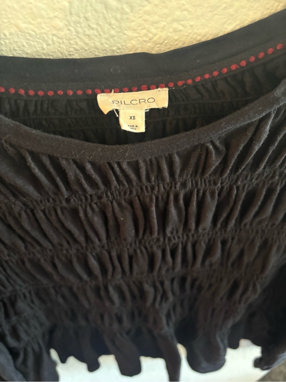 Pilcro Black Smocked Long-Sleeve Peplum Top - Picture 2 of 3